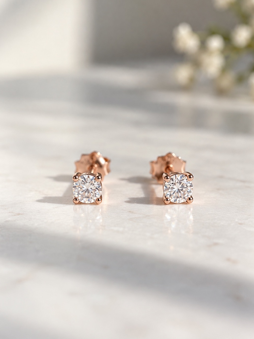 Rose Gold Moissanite Stud Earrings 925 Silver 0.3CT D-F VVS1 Solitaire Bridal